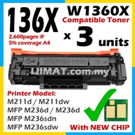 3x W1360XL Compatible Laser Toner For HP W1360A HP136A 136A HP LaserJet M211d M211dw MFP M236d M236d