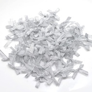 100Pcs Mini Busur Tepi Perak, Busur Reben, Busur Hiasan Mini Krismas, Busur Satin, Busur Hadiah, Bus