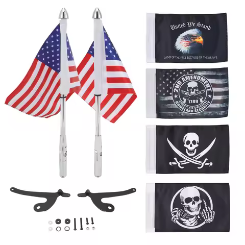 Motorcycle Foldable Trunk Stainless Flagpole Bracket with 6 Flags for Can-Am Spyder F3-Limited 2017-