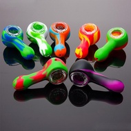 Silicone Hand Pipe with Glass Bowl Portable Mini Smoking Pipe