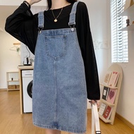 |Contemporary.factory (35-50kg) denim suspender Skirt Women Summer Korean Style Version Short Skirt Loose Slim Jumpsuit Dress Jeans Women Length 80cm