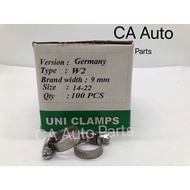 Uni Clamps Germany Type W2 9mm Size 14-22 Hose Clip