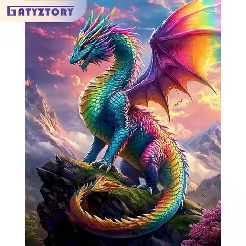 GATYZTORY Painting By Numbers Colorful Dragon Animals Adult Acrylic Kit DIY Acrylic Paint Canva Artw