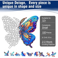 Wooden Puzzles for Adults, 100 Piece Butterfly Wooden Jigsaw Puzzles, Unique Puzzles with Beautiful 
