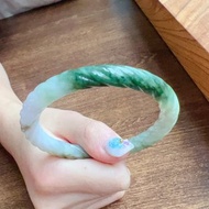 三彩翡翠麻花圓骨手鐲 | 19圍 | 天然緬甸玉翡翠A貨 | 送禮