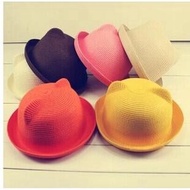Super comel Korea topi anti matahari telinga kucing jerami topi anak matahari wanita topi ibu bapa k