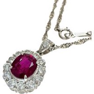 สร้อยคอพลอยทับทิมไทยมือสอง (1.55 กะรัต) และเพชร (0.93 กะรัต) ตัวเรือนแพลทินัม (Pt900/Pt850) น้ำหนัก 