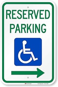 "Reserved Parking" Federal Handicap Parking Sign with Right Arrow By SmartSign | 12" x 18" 3M High I