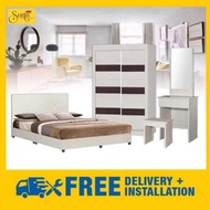 Suria Set Bilik Tidur/ Bedroom set 4x6 (Bedframe+Wardrobe+Dressing Table) - Available in 4 designs