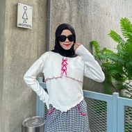 W & K - ZRX Rib Blouse KITA/TINA Ribbon Coquette/Casual Coquette Outfit for Women/Trendy Simple Blou