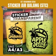 Stiker Air Balang Transparent Kalis Air Custom - Simple, Stylo, dan Terlajak Murah untuk Balang Air 