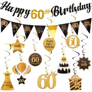Black & Gold 60th Birthday Decoration Kit - Happy 60th Birthday Decorations for Women & Men with 10P