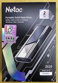 全新香港行貨 Netac ZX10 USB 3.2 Gen 2 Type-C External SSD 2TB 可攜式固態硬碟 NT01ZX10-002T-32BK  ps4/ps5 適用