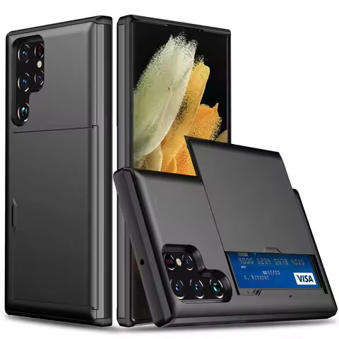 For Samsung Galaxy S22 Ultra 5G Case Slide Wallet Credit Card Slots Holder Armor Case For Samsung S2