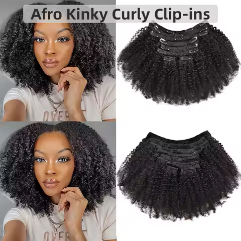 Afro Kinky Curly Clip-in Hair Extensions 4B 4C Real Human Hair Brazilian Remy Clips In Afro Hair for