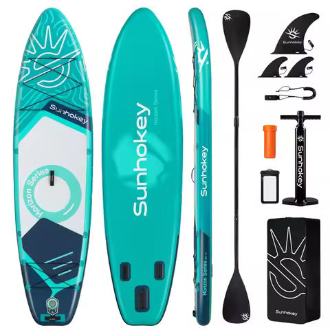 SUNHOKEY Waterproof Inflatable Paddle Board 11''x34''x6''Adult Standing Style Aquatic With Accessori