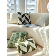 Texdream Attitude Martini Green Pillow Light Luxury Genuine Leather Fox Fur Sofa Living Room Pillow 