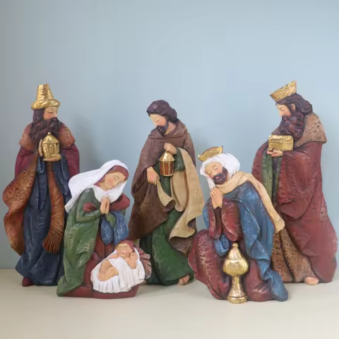Christmas Cribs Nativity Set Figurines Bethlehem Christian Jesus Statue Indoor Home Desktop Ornament
