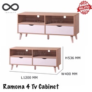 Infinity Ramona 4Ft Tv Cabinet / Tv Console / Solid Wood Leg / Living Room Furniture (Natural + White)