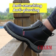 【Original】New Men Steel toe cap Work Safety Shoes Fashion Waterproof safety boots Anti-smashing Anti