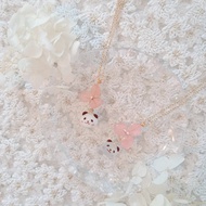 原創Mellow Rose玫瑰柔粉色繡球永生花熊貓頸鏈磨砂半透/霧面白色