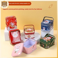 [8C15] Cute Christmas Tin Gift Box Iron With Handle Metal Candy Box Exquisite Santa Claus Tinplate C