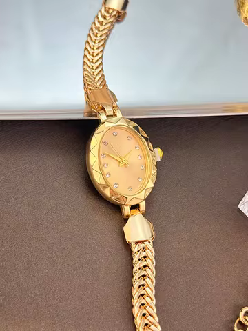 Oval Diamond Women's Watch Metal Milan Chain Strap Light Luxury Elegant Quartz Watch