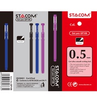 [Hộp 12 cây] Bút Bi Mực Gel Dạng Nắp Đậy STACOM Ngòi 0.5mm - Với 3 Màu Mực: Xanh Tím và Đen -  GP106