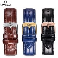 ((New Arrival) omega Watch Strap Genuine Leather Male omega Butterfly Flying Seahorse Speedmaster omega Pin Buckle Cowhide Bracelet Accessories