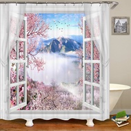 3D window opening scenery window landscape printed shower curtain mildew washable curtain bathroom d