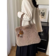 Winter Furry Bag Pass Fluffy Large Capacity Shoulder Bag Underarm Furry Bag Tote Bag Shoulder Bag La