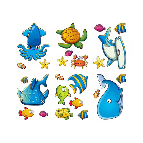6Pcs Children Baby Bathing Non-slip Matte Bathtub Stickers Cartoon Tile Stickers Ocean World Bathroo