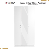 Wardrobe - DONNA Series - 3 Door Wardrobe with Mirror - 6 FT - Almari Baju