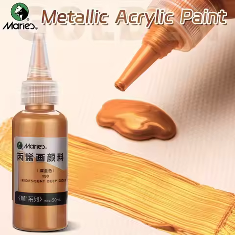 Marie's Deep Golden Metallic Acrylic Paint,1pc 50ml/1.7fl.oz,Water Resistant for Canvas,Wood,DIY,for