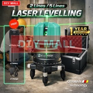 DIYMALL 2 Line 5 Line Green Laser Level 360° Rotary Automatic Lazer Level Line Adjustable
