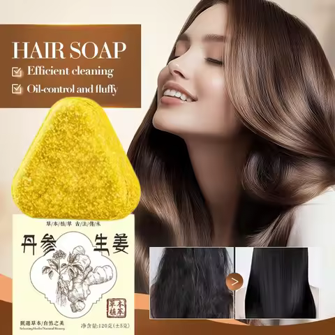 Ginger Ginseng Hair Scalp Care Shampoo Bar:Silicone Free Amino Acid Herbal Mild Cleaning Oil Control