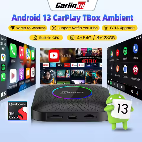Carlinkit 128G Android 13 Ai Box Wireless Carplay Android Auto Adapter Qualcomm 6225 8-Core Auto Con