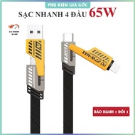 4-Head Fast Charging Cable 1m (65W). 4-in-1 Anti-Tangle and Breakage Charging Cord - Phone charging 