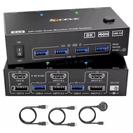 HDMI Displayport KVM Switch 2 Monitors 2 PC 8K/4K/2K KVM Switches with USB 3.0 Port,Wired Remote