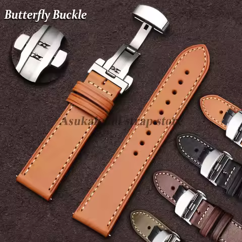 Retro Oil Wax Leather Watchband 18mm 20mm 22mm For Omega for Rolex Watch Strap Butterfly Clasp Quick