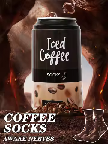 1 pair of mid-calf socks for men and women, featuring a novelty coffee can design, practical and sui