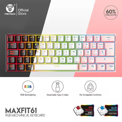 FANTECH MAXFIT61 Spanish Mechanical Keyboard 60% Hot-Swappable Wired Gaming Keyboard Detachable Type