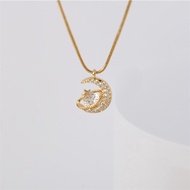 Gold Necklace Pendant 18K Gold Hitagi Necklace Women's Star Moon Necklace Hypoallergenic