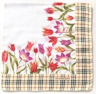 Burberry 復古手帕 花卉鬱金香 格紋 20 x 20 英吋