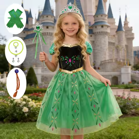 Full Printing Kids Cosplay Anna Summer Princess Costume Birthday Carnival Party Prom Dress Toddler R