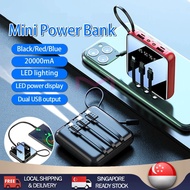 【✅SG READY STOCK】 5 in 1 Mini Power Bank  Powerbank 20000 Mah with Cable Emergency Light