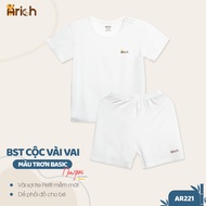 Bộ cộc tay cài vai Arich vải sợi tre an toàn mềm mát phối màu pastel cho bé trai bé gái bộ quần áo t