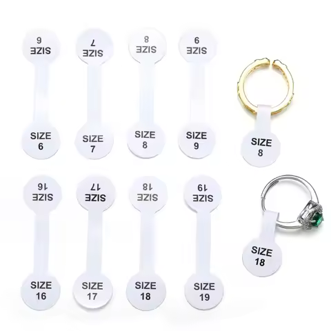 100pcs Ring Size Printed Tags Self-adhesive, glue ends adhesive free shank Jewellery necklace gummed