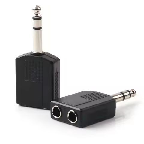 6.35mm 1/4 inch Mono/Stereo Audio Jack Plug Adapter to Dual 6.35mm 1/4 inch Jack Headphone Microphon