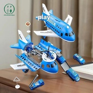 [Chicnest] 1 Set Christmas Children's Airplane Car Toy Inertial Airplane Model Equipped With 6 Road 